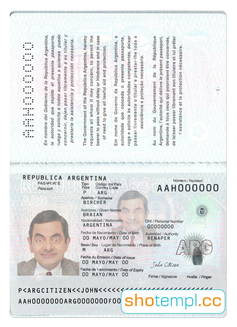 Argentina Passport PSD Template